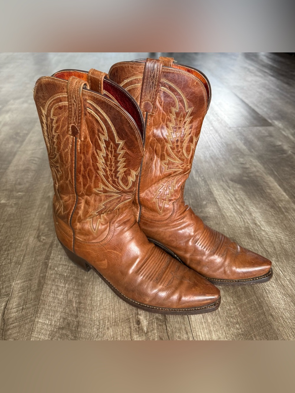 Lucchese 1883 Men's Handmade Burnished Tan Mad Dog Goat Boots Size 12D